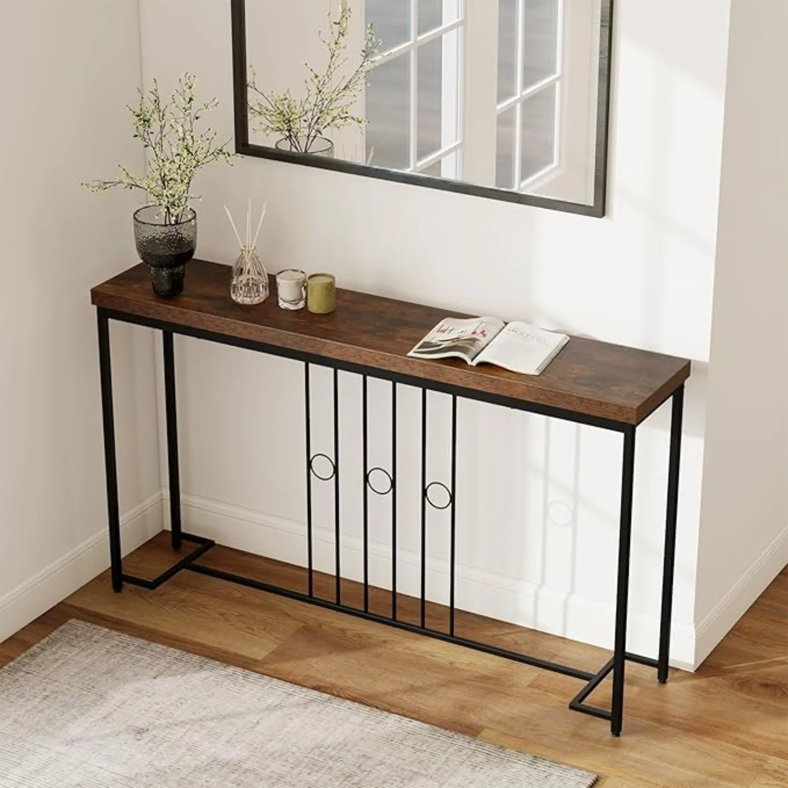 

Industrial ole Table, 55" Narrow Entryway Table with H-Shaped Base & Spacious Tabletop, Behind Soa Table or Small Spaces, Dining