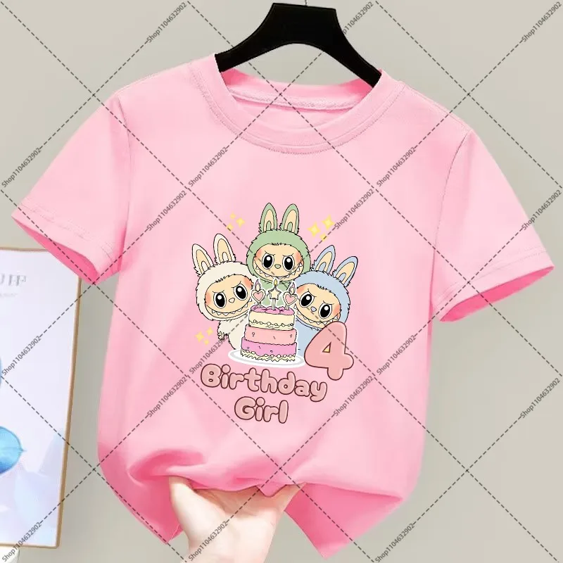 Labubus Kids Clothes Boys Girls Birthday Party T-shirts Cartoon Anime Pattern Number 1-9 Printed Tee Children Summer Fashion Top