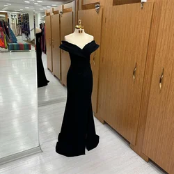 Lily Black V Neck Prom Dress Off the Shoulder Celebrity Dresses Mermaid Women's Evening Dresses Stain Pleat Formal Gown 프롬 드레스