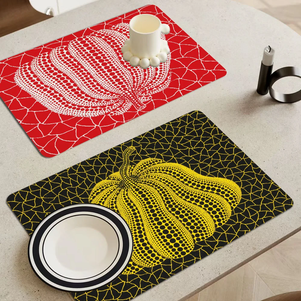 

Yayoi Kusama Kitchen Countertop Draining Mat Vintage Absorbent Mat Desktop Drying Mat Coasters Washable Tea Table Pad