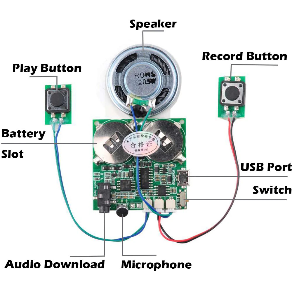 2min Sound beschreibbares Modul MP3-Musik Voice Player Kit Aufnahme Audio herunter ladbar für DIY Gruß karte Geburtstags geschenk 2MB RAM