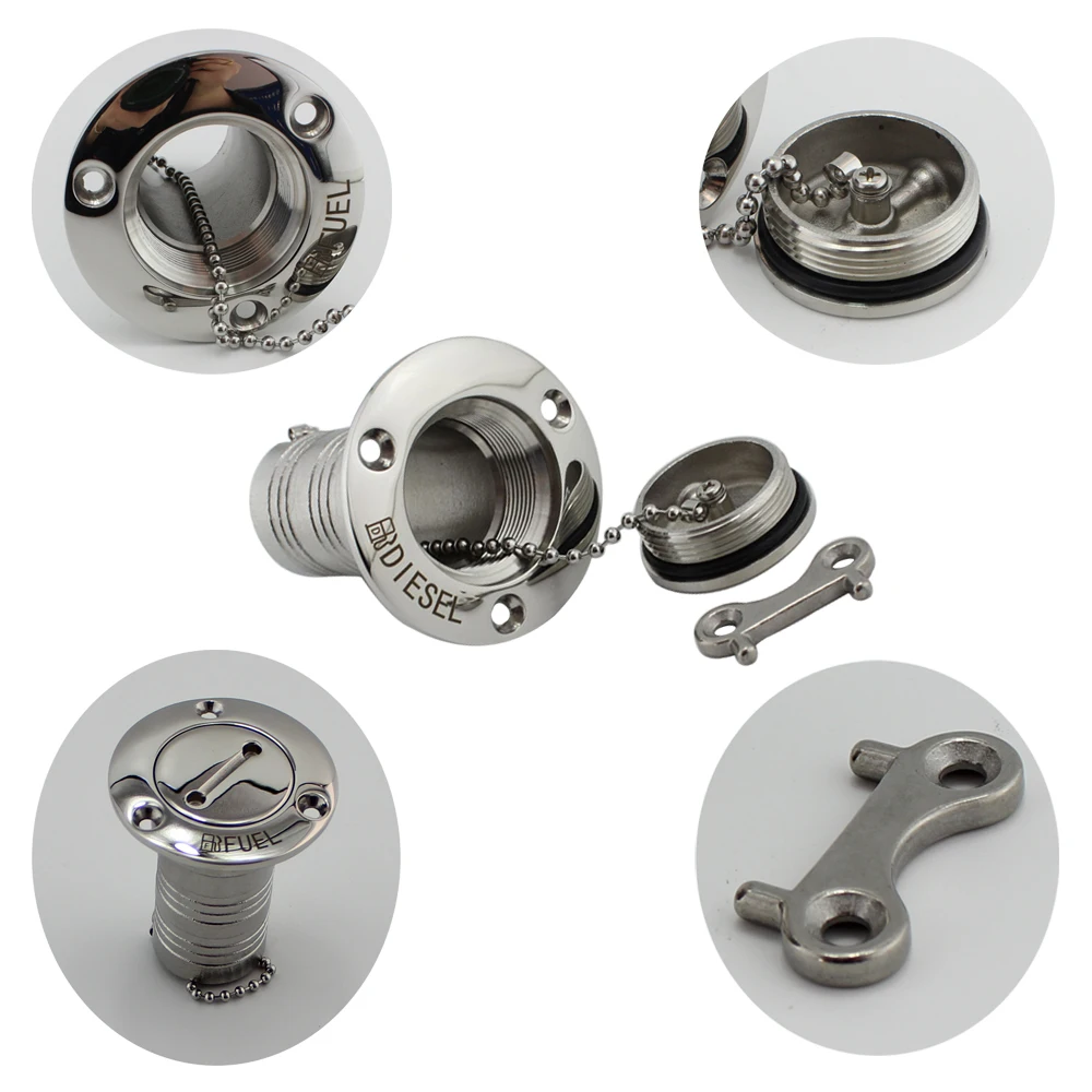Marine Boat Hardware Deck Filler 38/50mm 316 Stainless Steel Key Cap Filler Water Waste Diesel Gas Fuel Deck Filler 1.5" and 2"