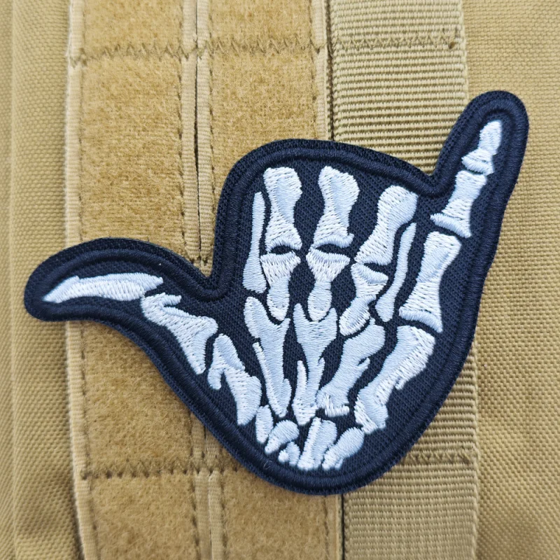 Skelett-Hand-Finger-Stickerei-Aufnäher mit Klettverschluss, taktisches Moral-Abzeichen, DIY-Applikation für Rucksack, Mütze, Jacke, Weste, Hut, Kleidung