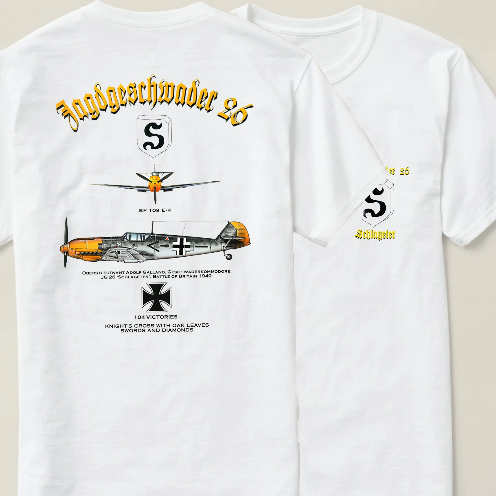 WWII German JG 26 Ace Pilot Adolf Galland Bf-109E-4 Fighter T Shirt. 100% Cotton Casual O-Neck T-shirt Loose Top New Size S-3XL