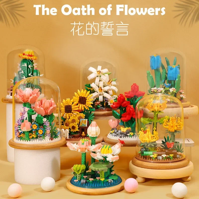 

Building Blocks Bricks DIY Flower Micro Assembly Bouquet Block Flower Children's Puzzle Potted Toy Desktop Decoration Girls Gift