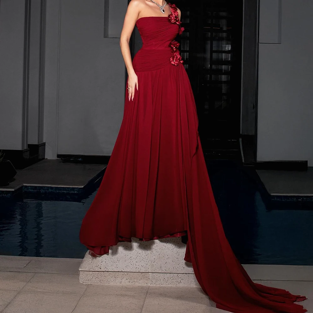 

Customized Elegant Appliques One Shoulder Jersey Evening Dress Fashion Strapless Sleeveless A-Line Floor Length Celebrity Gowns