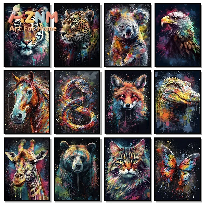 Watercolor Wild Life Animal Portrait Posters And Prints Canvas Painting Abstract Shark Lion Tiger Wall Art For Room Home Decor