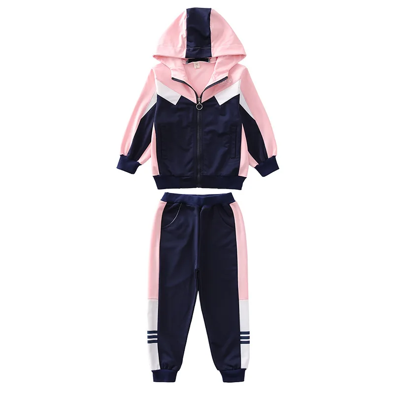 

Children's Clothing 2023 Autumn New Girls Suit Clothes Color Hooded Zipper Sports Cardigan and Tracksuit Pants Two Sets