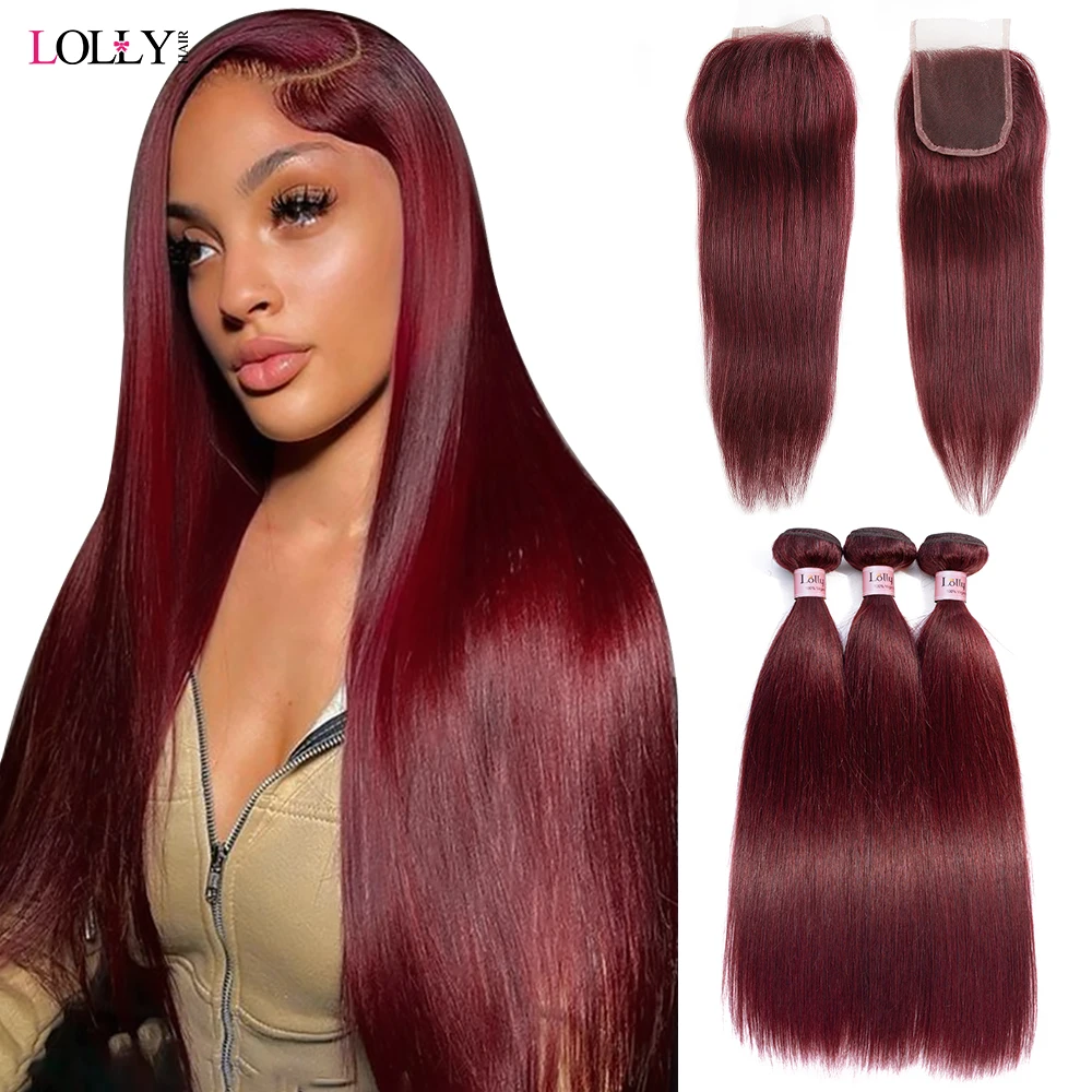 99J Bundles With Closure Burgundy Red Hair Bundles With Closure Brazilian Hair Weave Bundles With Lace Closure Remy Human Hair