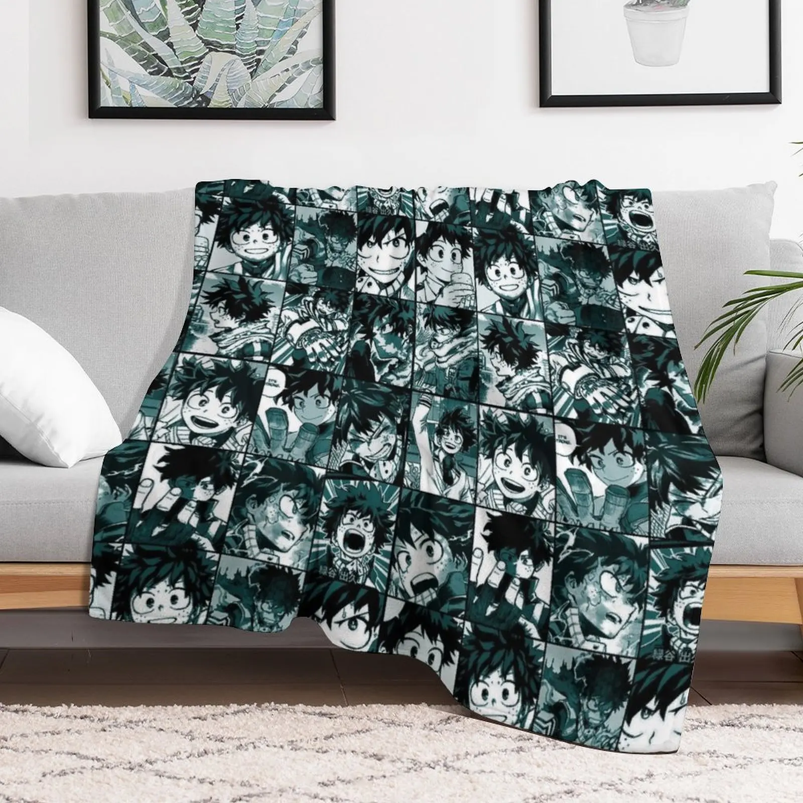 deku hero manga panel collage 2 Throw Blanket Flannels Blankets For Bed Shaggy Summer Blankets