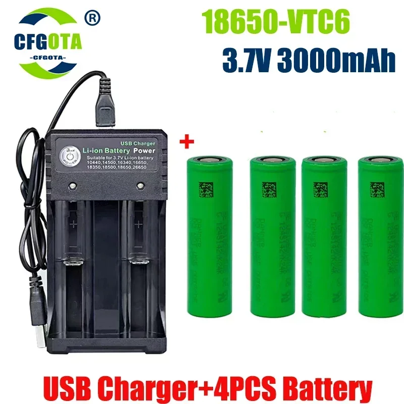 2024 오리지널 3.7 V 3000 MAH 18650 배터리, US18650 Sony VTC6 30A 장난감 도구, 손전등 배터리, USB 충전기, 신제품