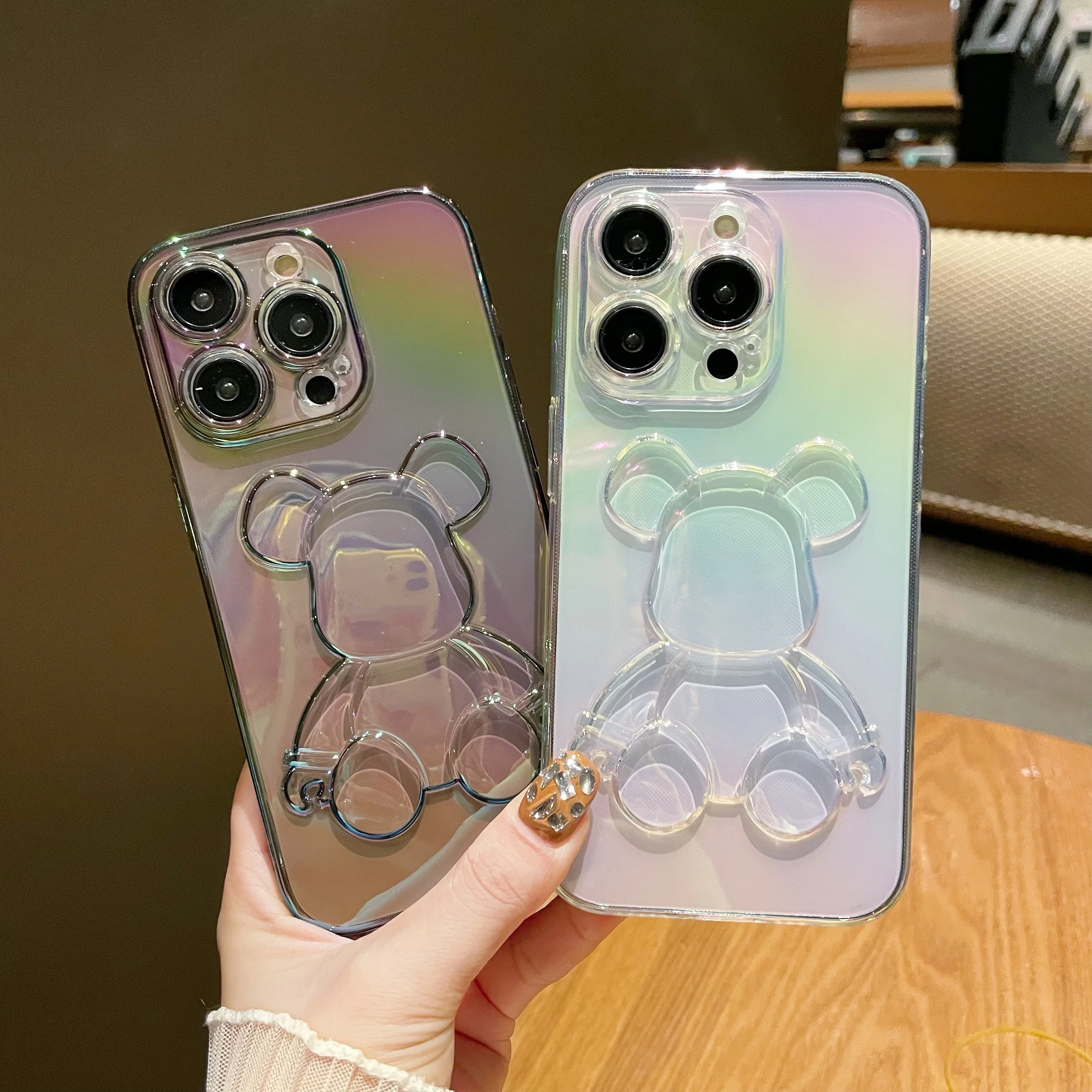 

iPhone 14 Case Clear Luxury Bear Phone Case For iPhone 14 11 12 13 Pro Max XR XS Shockpoof Crystal Transparent Protect Cover