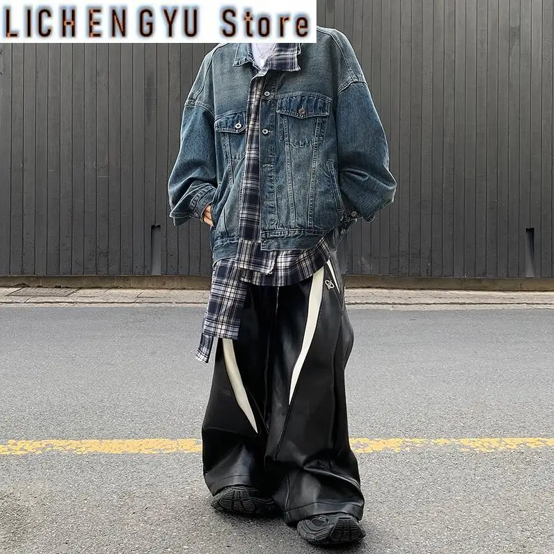 

Новая клетчатая лоскутная джинсовая куртка для мужчин, уличная осенняя однобортная однобортная верхняя одежда с лацканами и длинными рукавами, джинсовая куртка, мужская джинсовая куртка