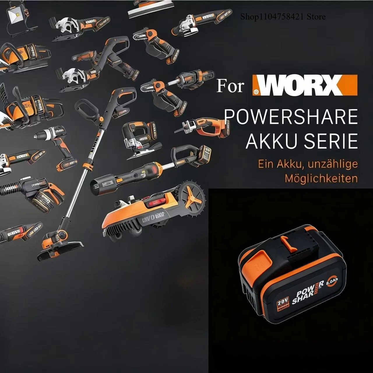 

For AII WORX Electric and Garden Tools Worx 20V 8.0Ah Rechargeable battery WA3553 WA3551 WA3553.1 WA3570 Compatible Specific Mo