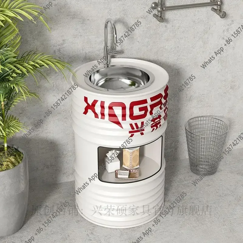 

C Industrial Wind Oil Barrel Wash Basin Bathroom Sink Floor-standing Wash Art Personality Basin Wash Basin
