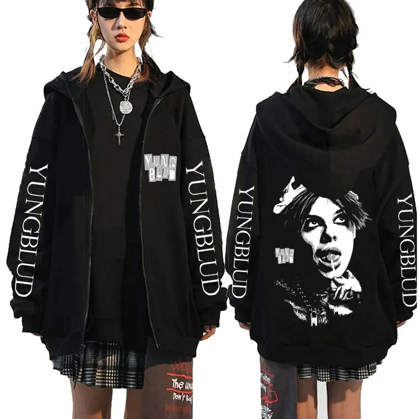 

Rocker Yungblud Face Graphic Zipper Hoodie Men Women Fashion Gothic Rock Zip Up Hoodies Man Casual Vintage Oversized Streetwear