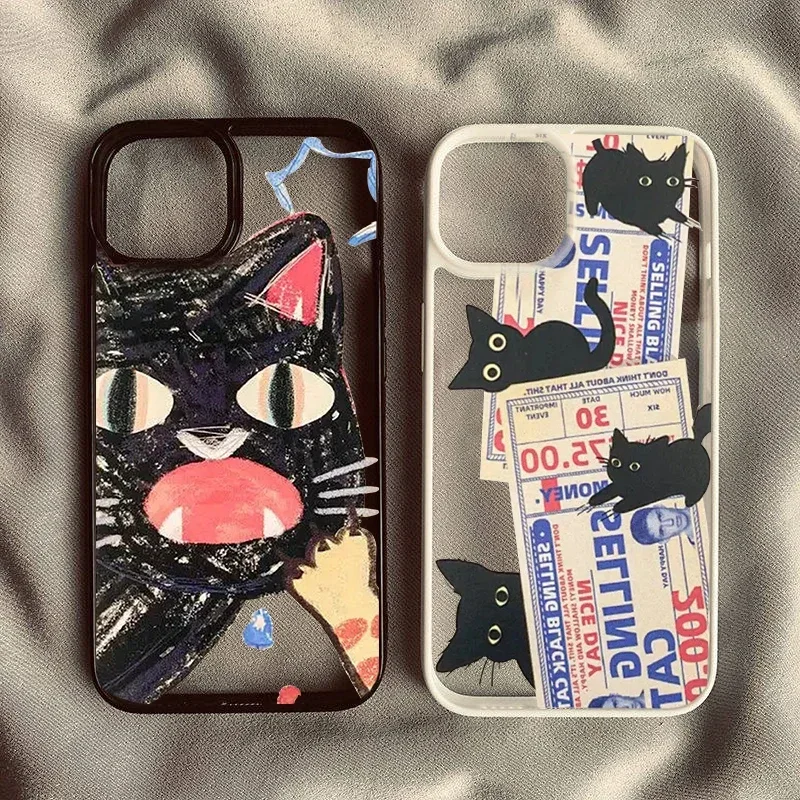 Doodle Angry Cat Case for Iphone 15 Pro Max 16 11 12 13 14 Pro Max 7 8 Plus 13 Mini XS Max XR SE 2022 Back Cover Clear Fundas