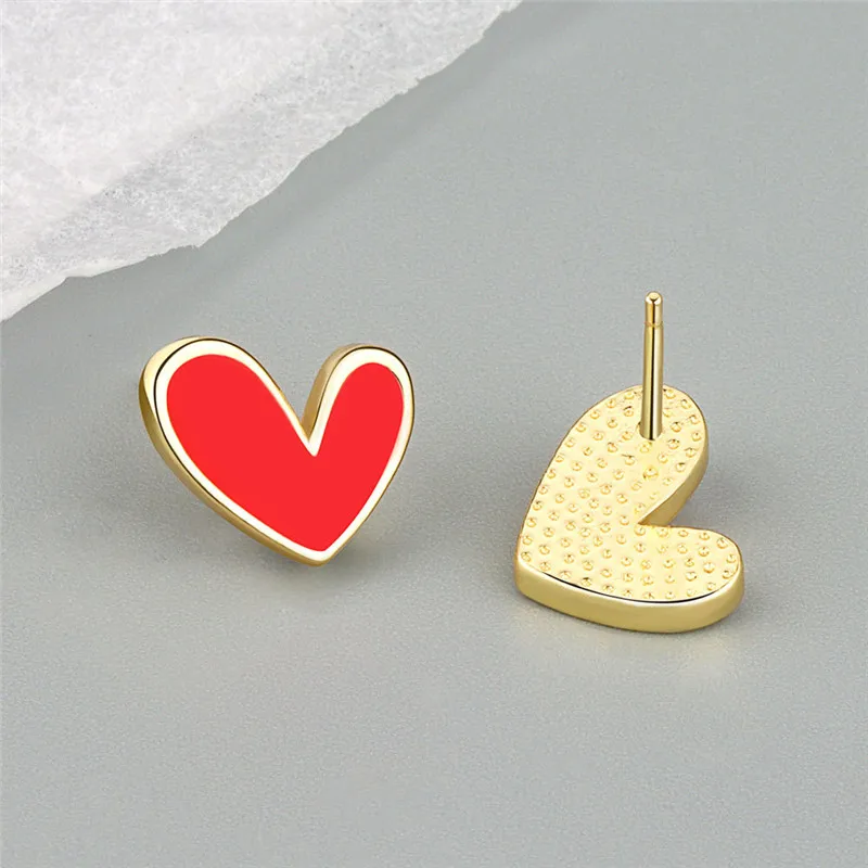 Cute Red Heart Stud Earrings for Women Romantic Stainless Steel Wedding Earings Temperament Jewelry Accessories Girlfriend Gift