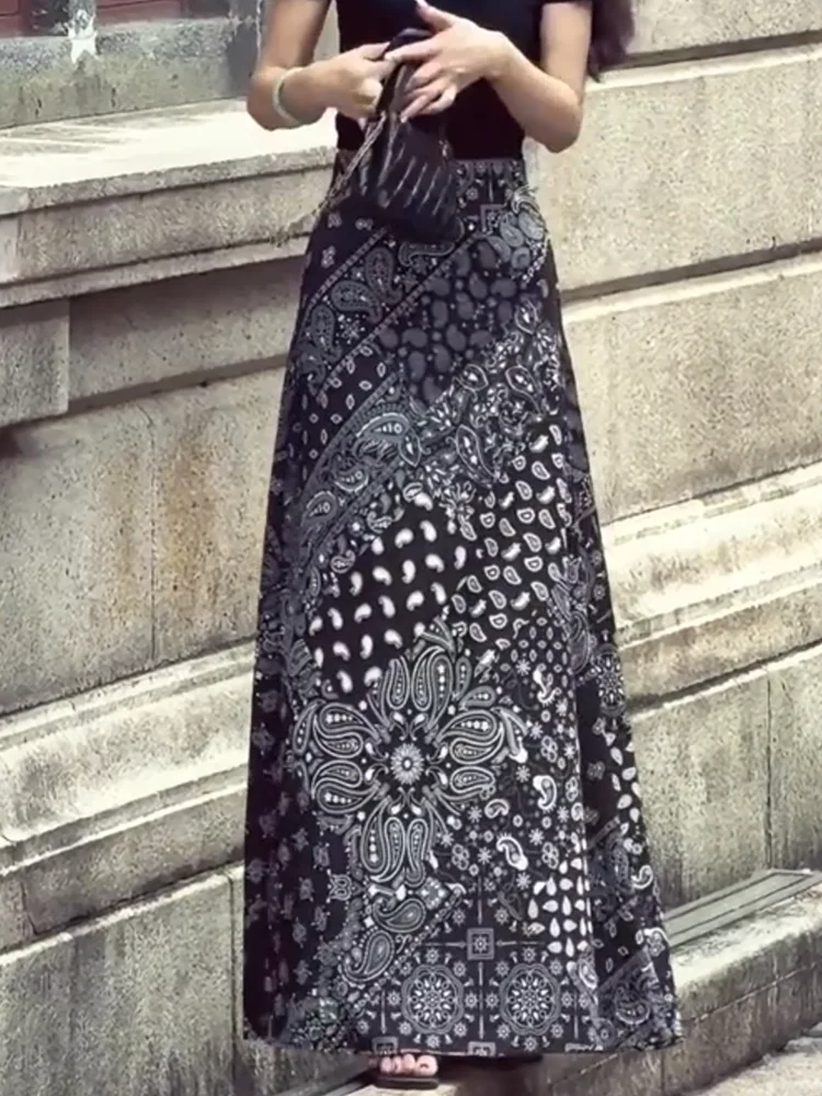 

Модная черная юбка с принтом для женщин, летняя новинка, простая повседневная юбка А-силуэта с высокой талией, облегающая