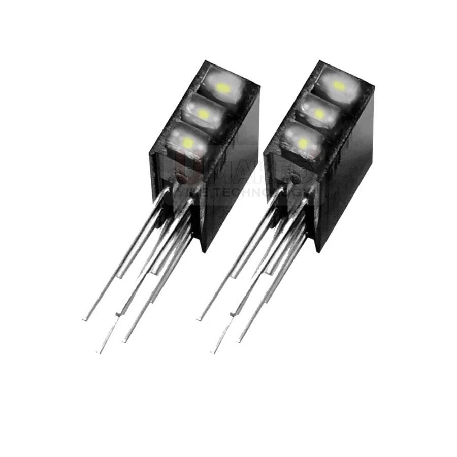 10Pcs Right Angle Pins for 3leds 2x3x4mm 2 diodes Pan Head LED Diode Beads With Black Plastic Holder, Left Pins Positive+