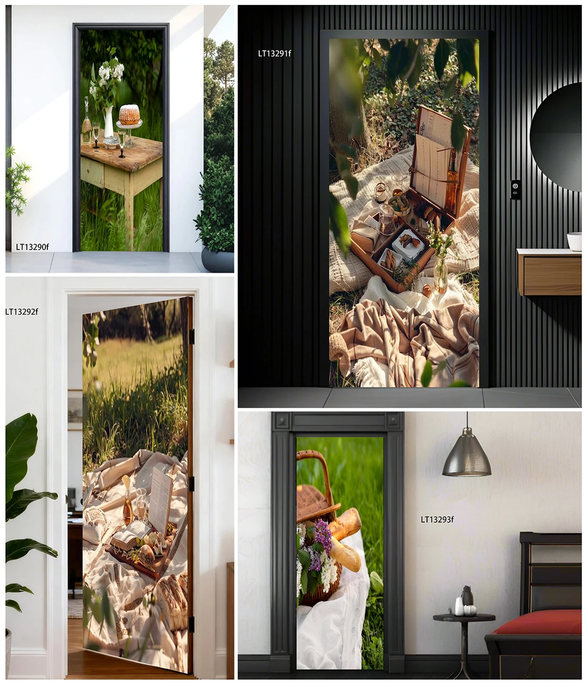 Natural Scenery Mountain Sunflower Door Sticker Waterproof Self Adhesive Decal Tear Resistant Indoor Home Door Wrap Decor
