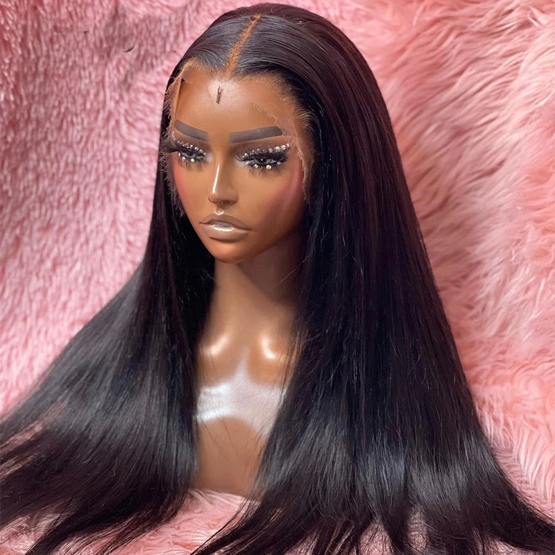 Soft Glueless Black Long Straight 180Density 26inch Deep Lace Front Wig For Women With Baby Hair Preplucked Daily