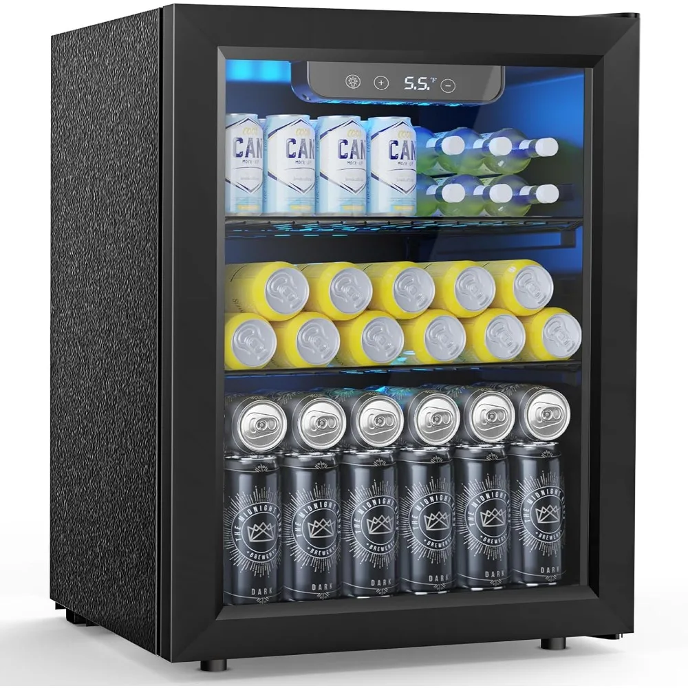 

Холодильник Joy Pebble Beverage, мини-холодильник на 68 банок со стеклянной дверью для пива, газировки, вина, небольшой холодильник для напитков с регулируемой крышкой