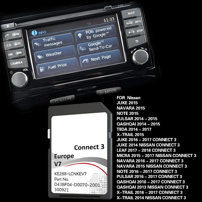 Europa Alemania para Nissan C3V7 navegación tarjeta MAP SD 16GB Connect3 versión actualizada