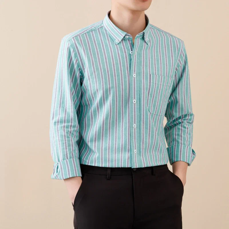 plus size 100%cotton oxford casual long-sleeve shirts for men slim fit plain shirt plaid striped tops elegangt designer clothes