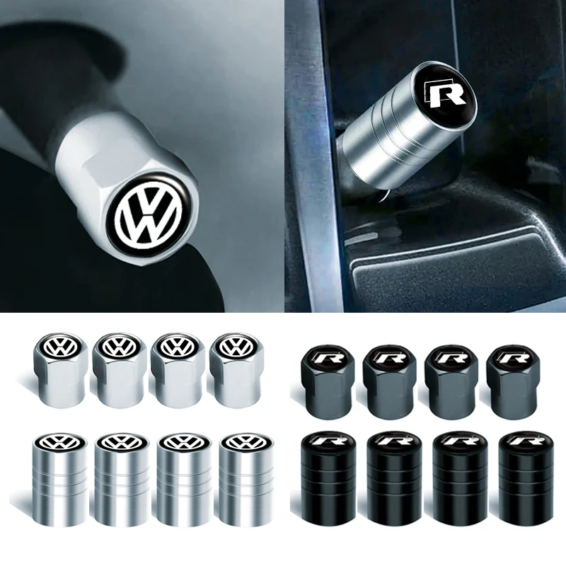 4PCS Car Styling Wheel Tires Stem Valve Caps Metal Dust Covers for Volkswagen Vw Tiguan Jetta Mk6 Scirocco Polo 6R Touran Golf R