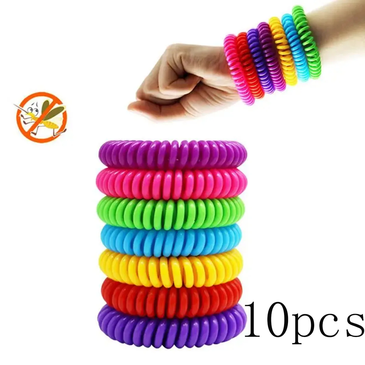 Pulseras antimosquitos para adultos y niños, brazaletes antimosquitos naturales de colores mezclados, pulseras de Control para interiores y exteriores, 10 piezas