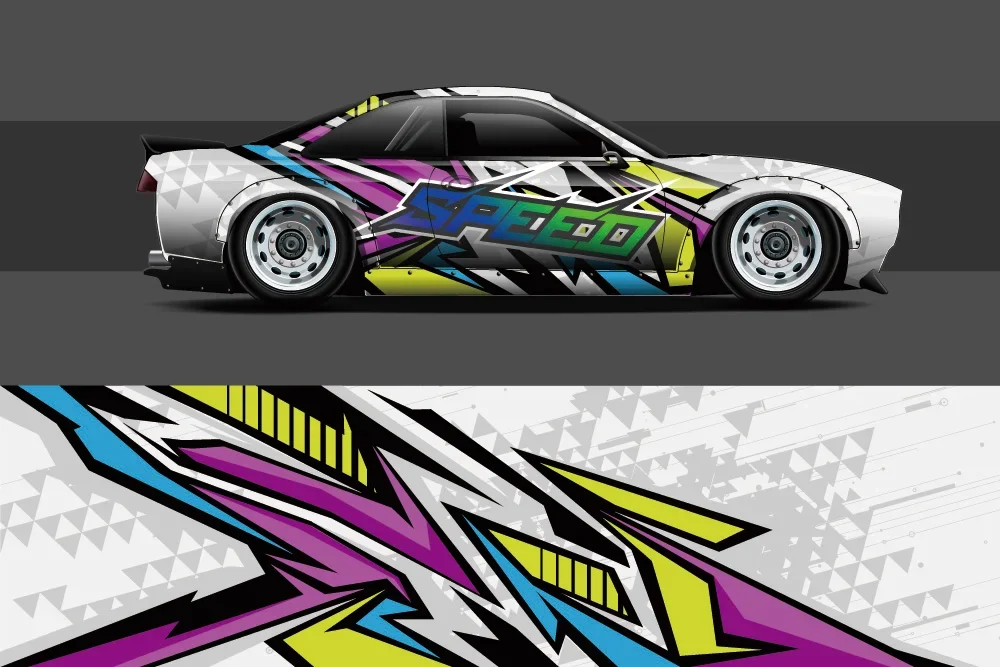 Colorful Racing Car Graphic Decal Full Body Vinyl Wrap Modern Design Vector Image Car Full Wrap Sticker Decorative Car Decal