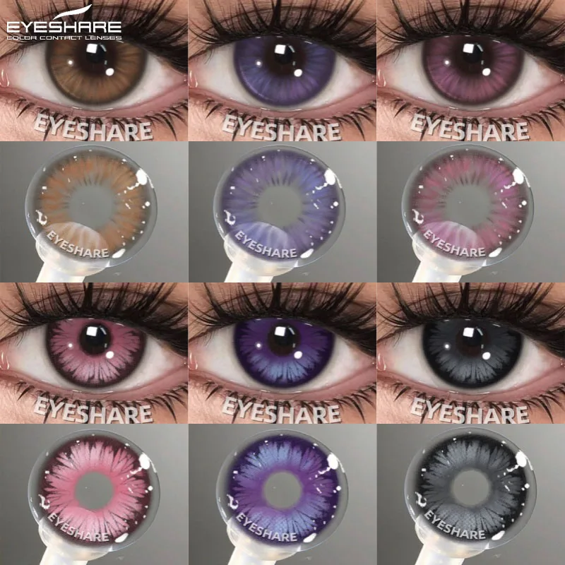 EYESHARE 2 Stück farbige Pupillen für Augen, rosa Augenkontaktlinsen, Kosmetik, lila Augenfarblinse, braune Linsen, jährliche farbige Kontaktlinsen