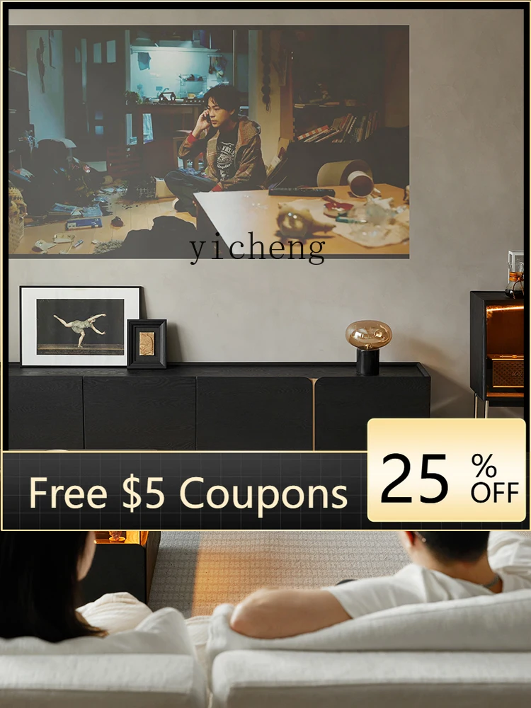 

AB Black Floor TV Stand Storage Cabinet Integrated Solid Wood Low Cabinet Modern Simple Advanced Sense