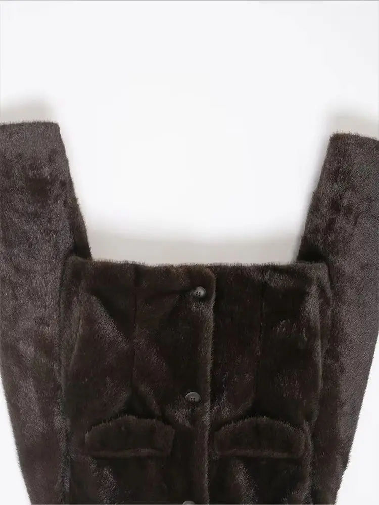 HH Donna Caldo Elegante Colletto rialzato Effetto pelliccia artificiale Top Donna Inverno Manica lunga Solido Cappotto corto con tasca monopetto