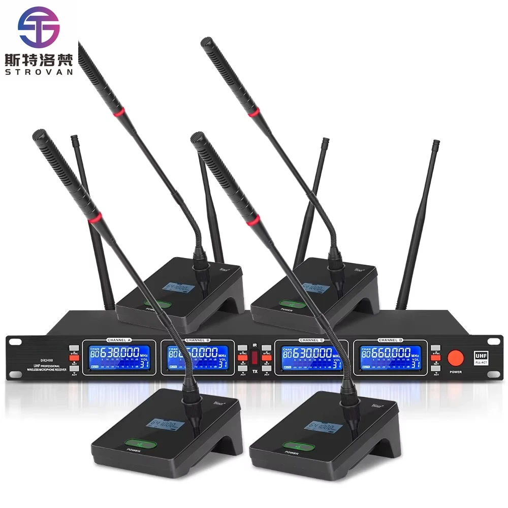 

DR2400 4 Channel Wireless Conference Microphone Gooseneck for Conference Room Church School Speech Teaching