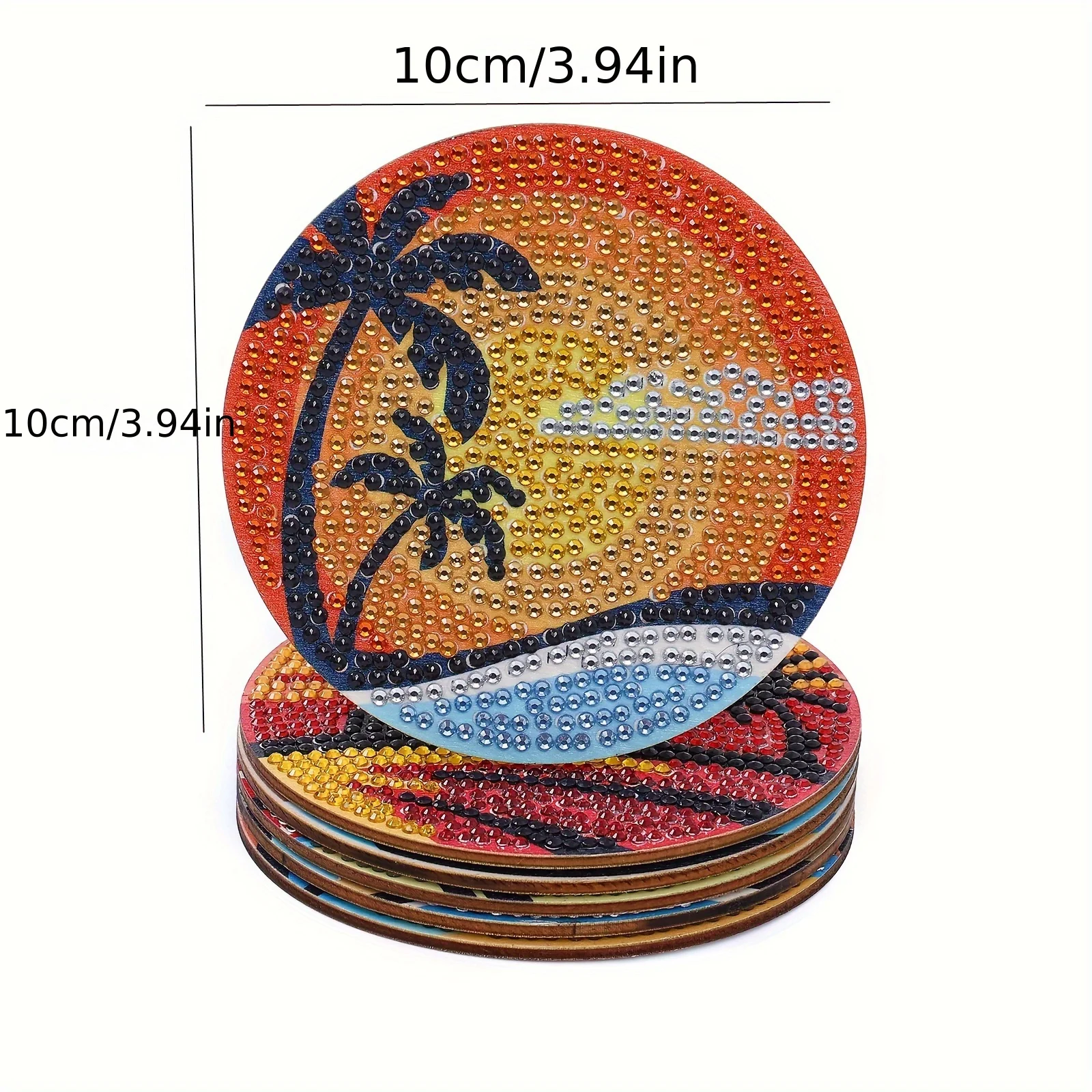 DIY Diamond painted coasters Wooden wooden table art with holder Crystal glitter, suitable for adult office coffee home coasters