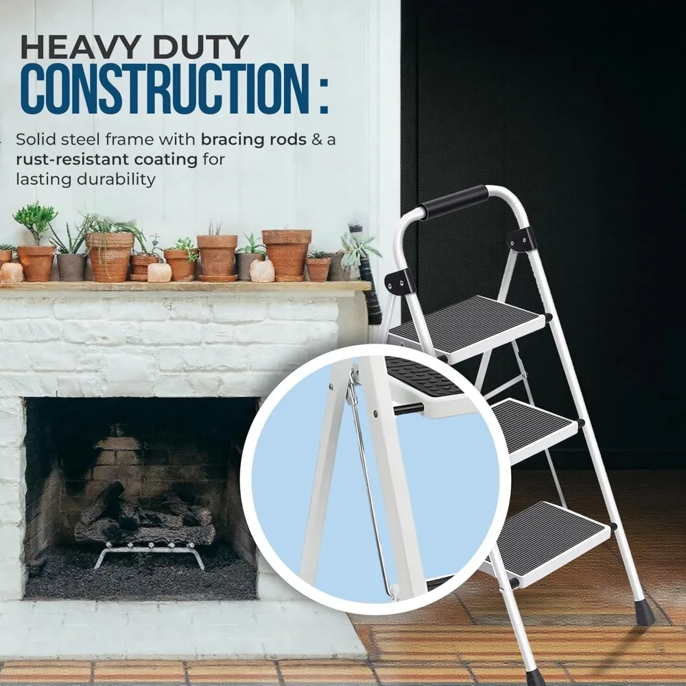 مقعد قابل للطي بثلاث خطوات مع دواسة واسعة مضادة للانزلاق، قوي للاستخدام المنزلي والمكتبي #2