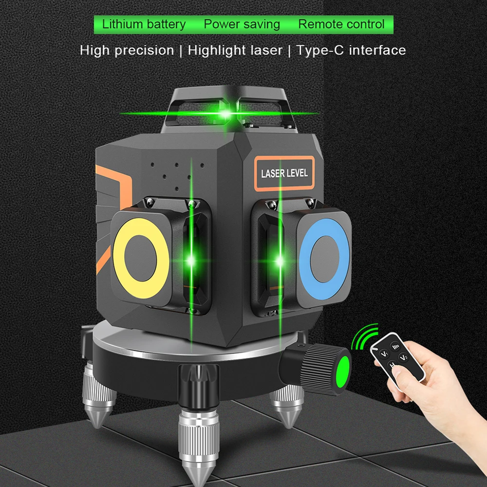 

Ponbos High Precision Auto Self-leveling Nivel Laser Level 360 Portable Mini Lazer Level 12 Lines 3D Green Laser Measuring Tool