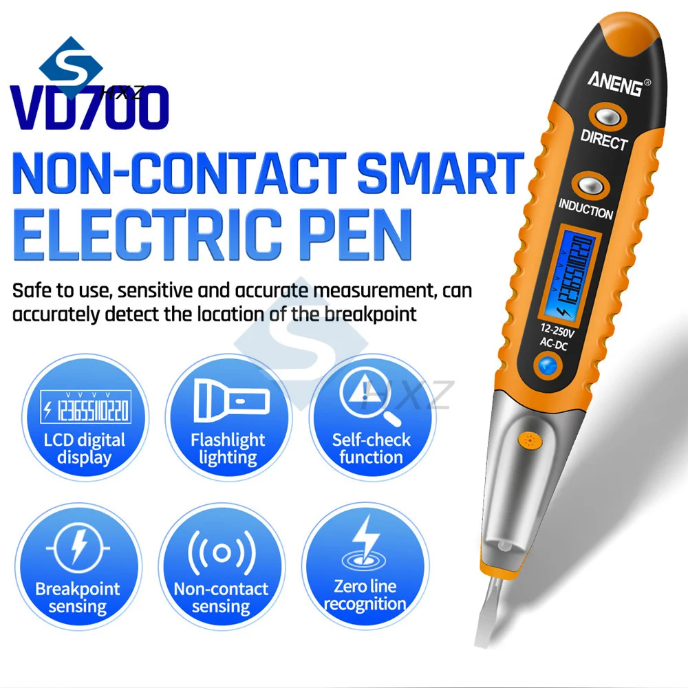 AC/DC 12-250V Digital Test Pencil Tester Electrical Voltage Detector Pen LCD Display Screwdriver for Electrician Tools