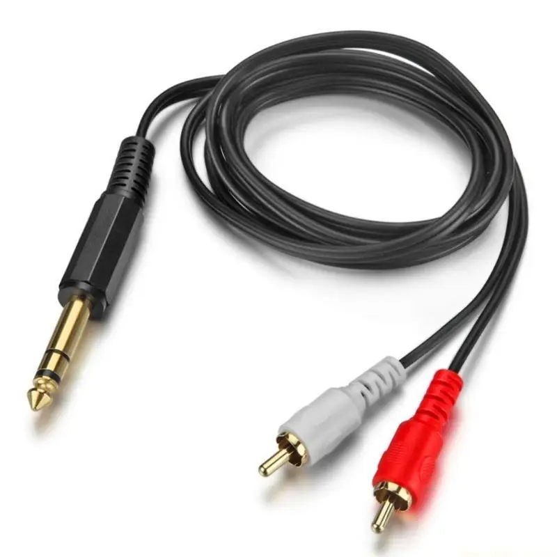 F62C 1 in 2 out Male 6.35mm 1/4-TRS to Dual-RCA Audio-Cable Y-Splitter Adapter Cord Wire for Power Amplifier Mixers Speaker