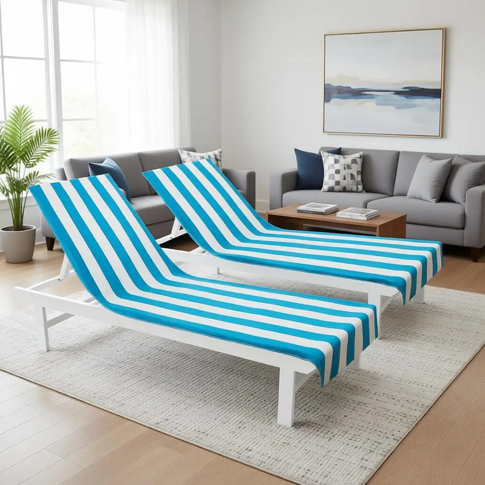 

Pool Lounge Chair Cover - 2 Pack - Chaise Beach Picnic Spa Towel - Cabana Stripe - Premium Ringspun Cotton - Oversized - 32 inch