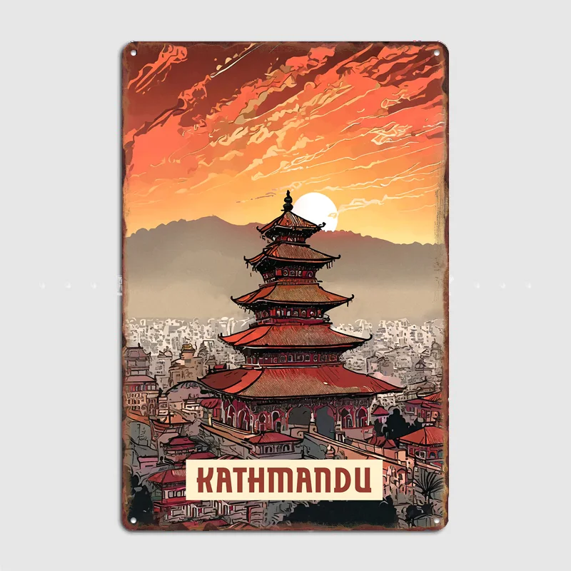 Home Decor Kathmandu - 카트만두 빈티지 도시 여행 포스터 금속