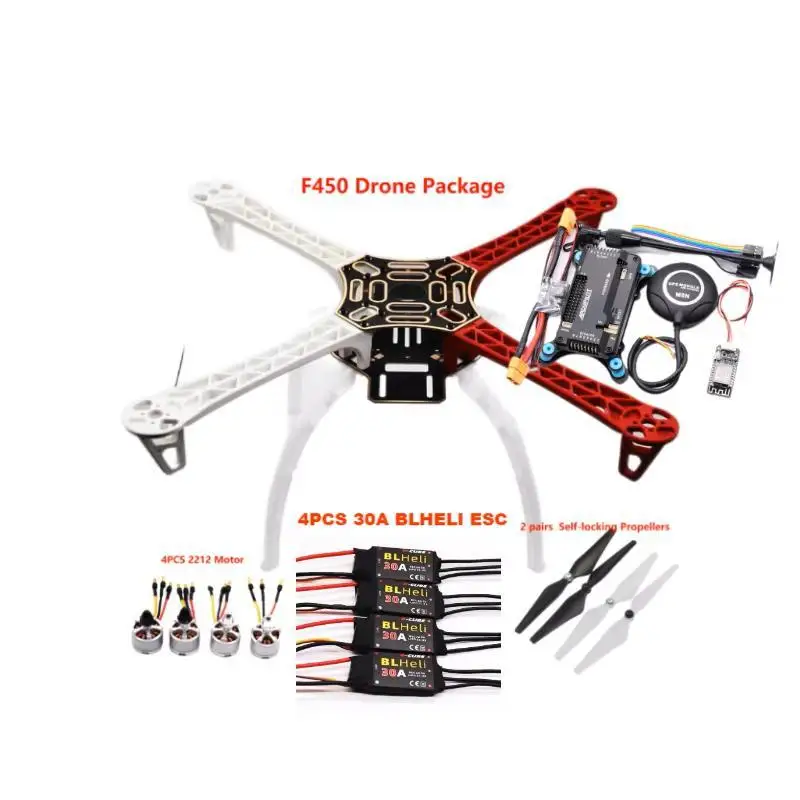 Kit de Drone F450 avec cadre 450 pour APM2.8 + M8N GPS quadrirotor BLHELI 30A ESC 2212 module wifi moteur avec train d'atterrissage