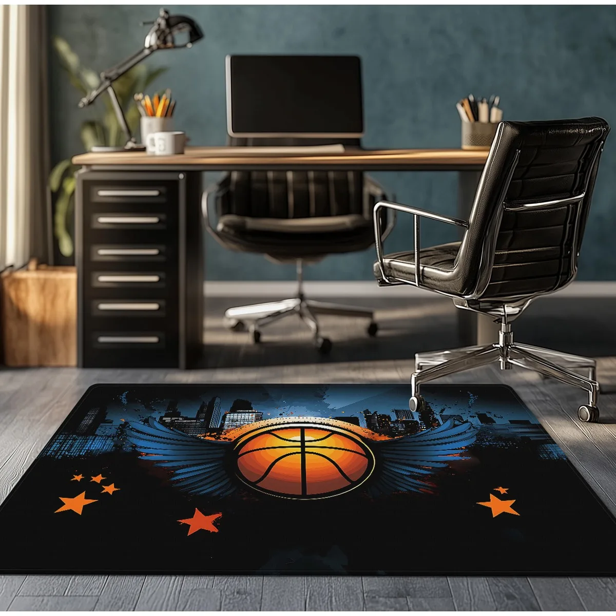 Basketball wing city skyline rug sports fan gift gaming roombackground orange stars 3D printed soft plush crystal velvet carpet
