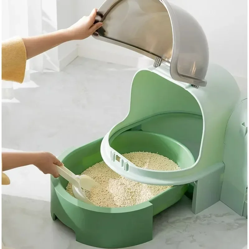 Super Large Drawer-Style Cat Litter Box, Fully Enclosed Corridor Litter Tray, Sand-Proof Cat Toilet, Flip-Top Design, Cat Pan