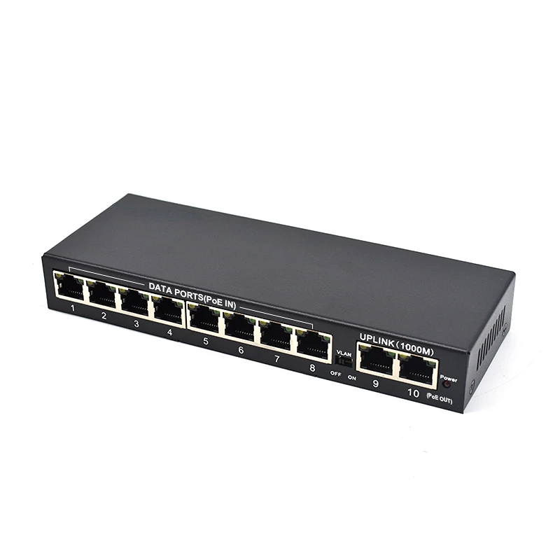 Fast Ethernet Reverse Poe Switch, 10 Port, 8 Port, 100Mbps, with Gigabits 2 Uplink Port, 24V-48V, Poe in PoE Out, RPOE Switch