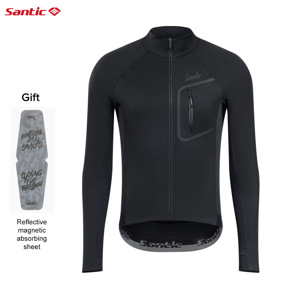 Santic Men's Cycling Jackets Winter Bike MTB Cycling Jerseys Thin Velvet Windproof Road Bike Warm  with Pockets WZ24C01177