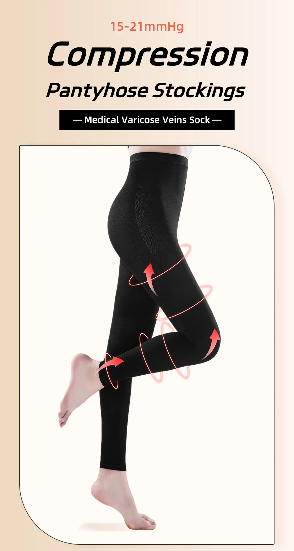 15-21 mmHg Übergrößen Medizinische Kompressions-Overknee-Strumpfhose ohne Fuß für Krampfadern, Kompressionshose für Damen S-5XL – Detail 1
