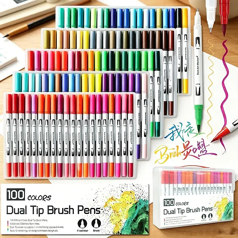 12/100/120 Colors Dual Tip Calligraphy Brush Pen Watercolor Markers for Art Manga Sketching Drawing Children DIY Supplies
